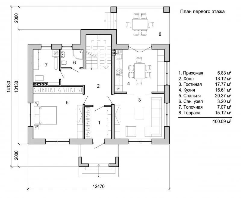 План 1 этажа туалет кухня гостиная