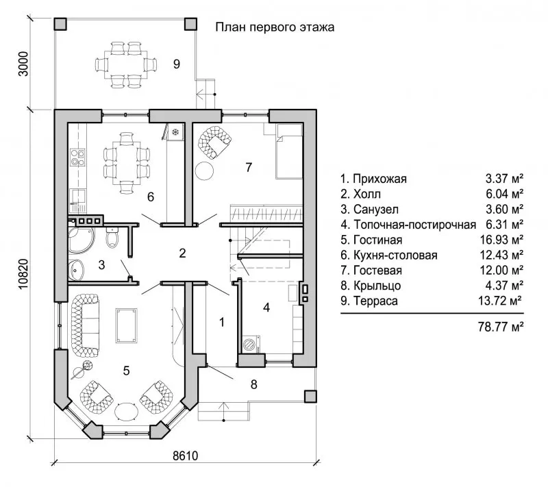 Планировка первого этажа двухэтажного дома