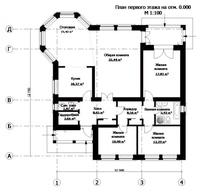 План первого этажа частного дома