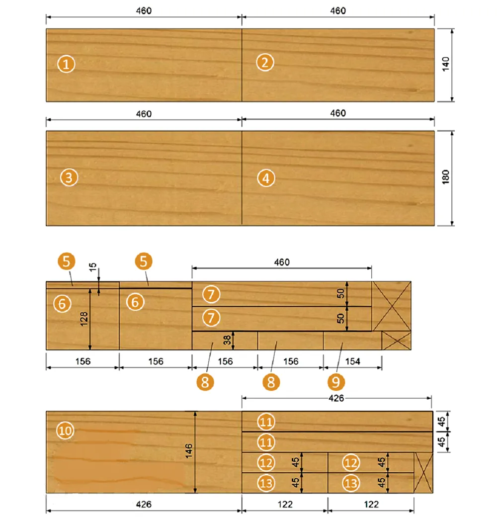 Размеры деталей деревянного инструментального ящика с крышкой