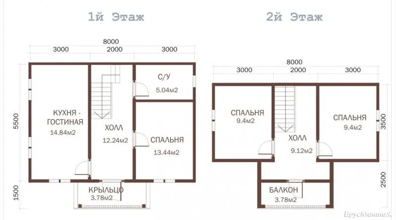 Планировка дома 7х9 двухэтажный