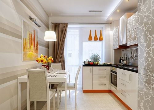 Цвет обоев для кухни (82 фото): какого оттенка выбрать под желто-коричневый кухонный гарнитур, сочетание двух расцветок