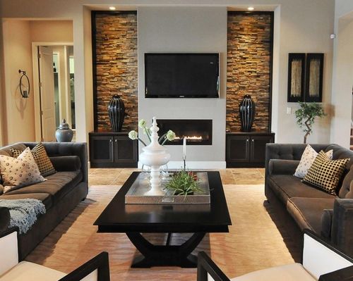 Дизайн гостиной с камином: в доме, фото в квартире, интерьер зала 16 кв. м с угловым камином, проект с эркером