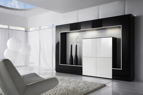 Глянцевые стенки в гостиную: мебель белая, фото поверхностей и фасадов, серя эмаль, металлик и слоновая кость