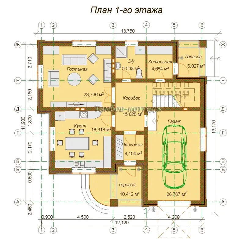 Планировка 1 этажа одноэтажного дома