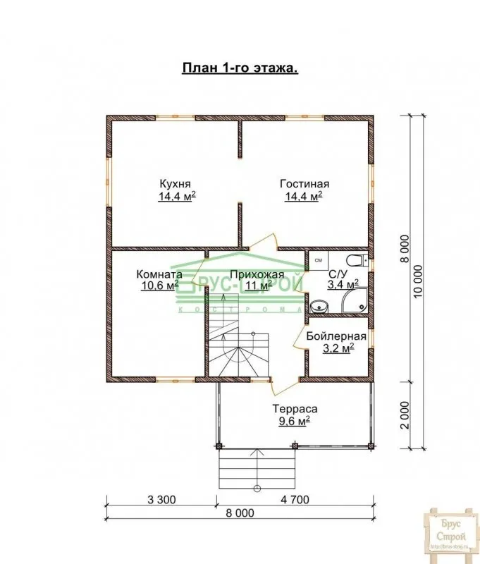План первого этажа дом 6 на 8