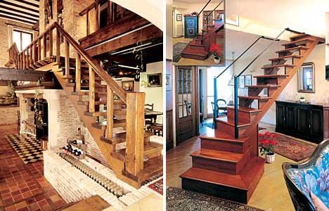 Лестница на зубчатом косоуре и комбинированная деревянная лестница