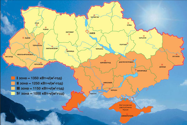 Карта солнечной радиации для Украины