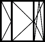 Окно трёхстворчатое с узкими боковыми и широкой средней створками; все створки открывающиеся, две из них — поворотные