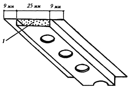 Рис. 2. Акустический профиль кнауф из перфорированной стали (1 – звукопоглощающая прокладка)
