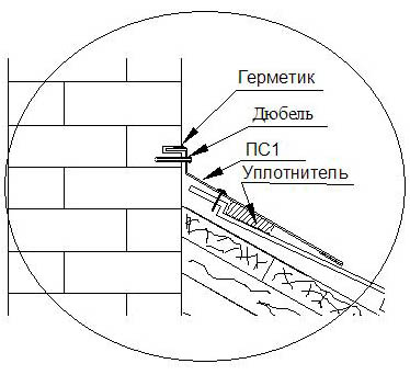 Рис. 10. Узел стыка кровли со стеной