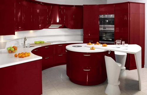 Красно-белая кухня фото: черная, дизайн, цвета, низ красный верх белый, угловая, обои, интерьер, тона, видео