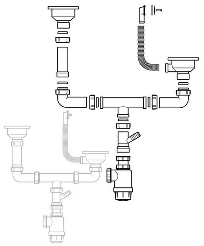 Сифон для раковины на кухню: двойное устройство слива с большой горловиной для кухонных моек